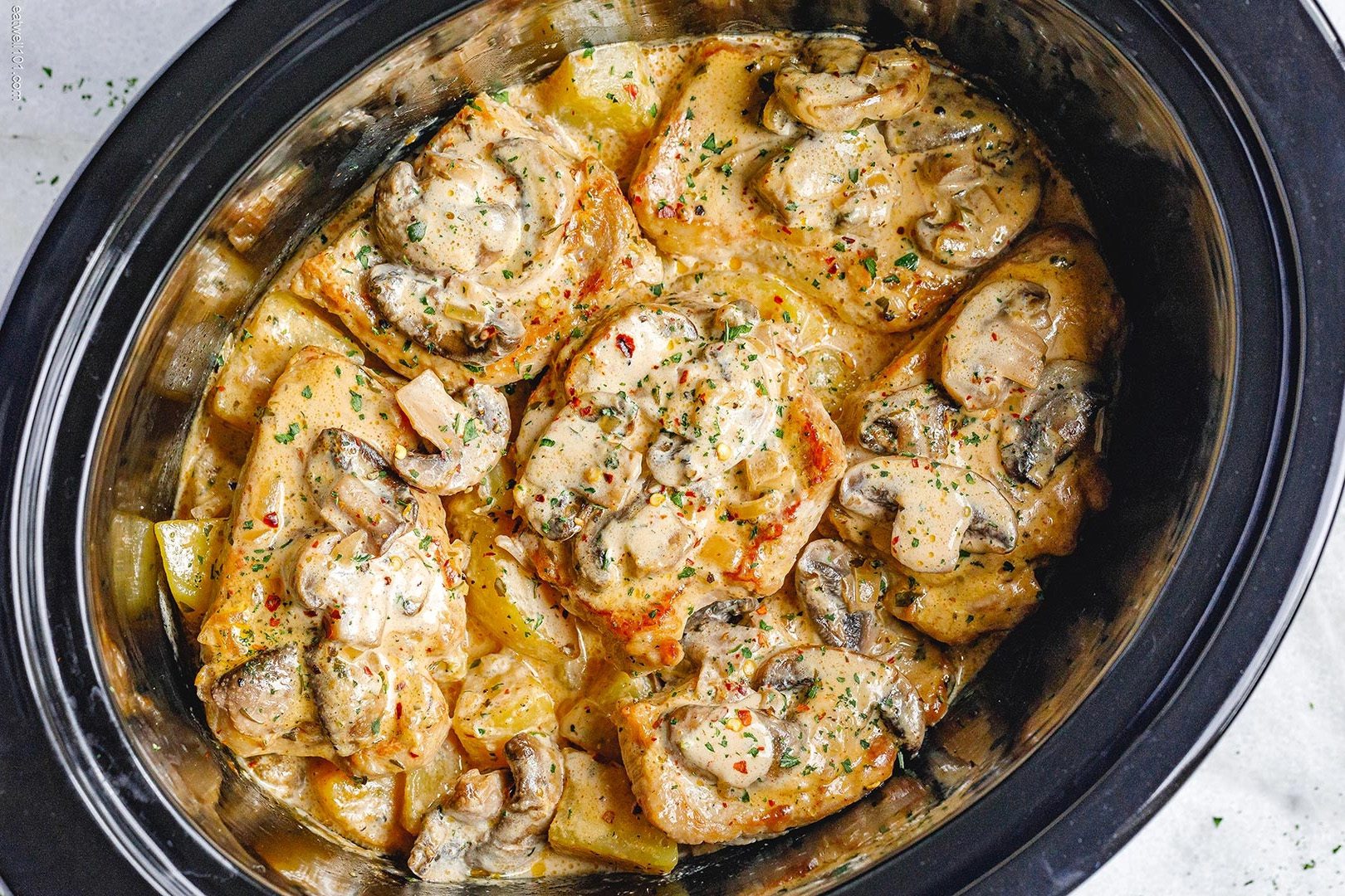 Slow Cooker Creamy Garlic Pork Chops | Milk For Health