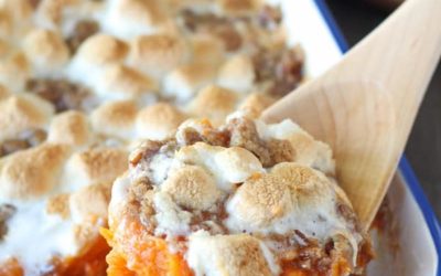 SWEET POTATO CASSEROLE WITH MARSHMALLOW & PECAN STREUSEL